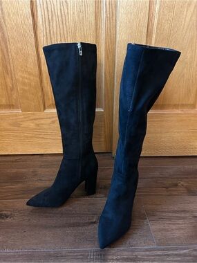 Marc Fisher Black Suede Knee-High Pointed Toe Boots